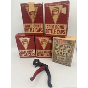 Vintage Retail Collectors- Gold Bond Bottle Caps 5 Full Boxes And Tool